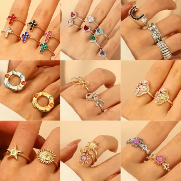 Wholesale Copper Plating Leaf Letter Heart Shape Zircon Open Rings