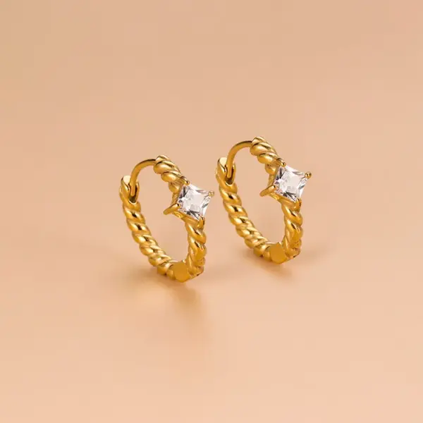 Wholesale 1 Pair Fashion Geometric Gold Plated 304 Stainless Steel Zircon Stainless Steel Earrings