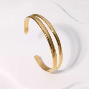 Wholesale PVD Coated Real Gold Plated 18K Gold Solid Color 304 Stainless Steel Retro Roman Style Waterproof Non Tarnish Bangle