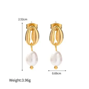 【XKE0032】Shell Pearl Earrings / Gold