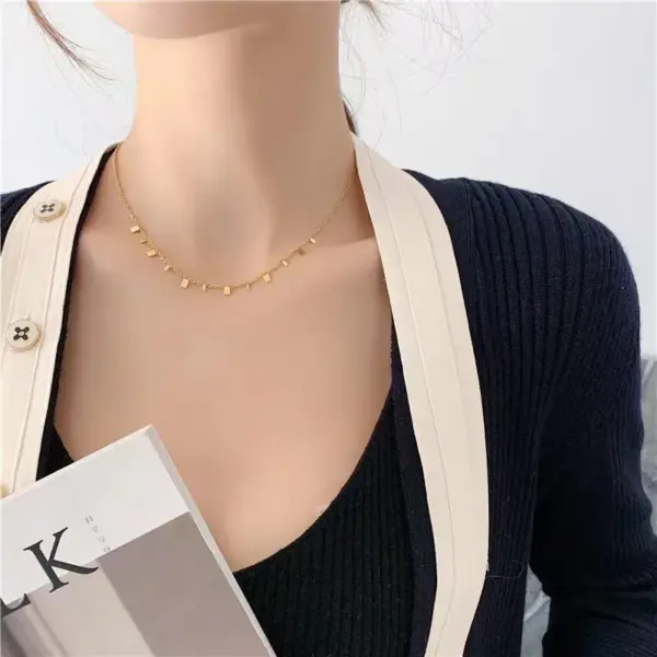 Wholesale PVD Coated Real Gold Plated Solid Color Titanium Steel Simple Style Waterproof Non Tarnish Titanium Steel Necklace