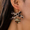 Wholesale Leopard print ribbon bow heart-shaped pendant earrings