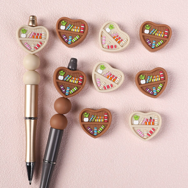 Wholesale in stock Cartoon Bookshelf Silicone Beads Children's Food Grade Teegel Anti-drop Chain Accessories Bulk Love Beads Soft Silicone