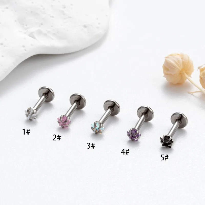 1 Piece Ear Cartilage Rings & Studs Korean Style Pentagram Flower 316L Stainless Steel Waterproof Non Tarnish Surgical Steel Zircon
