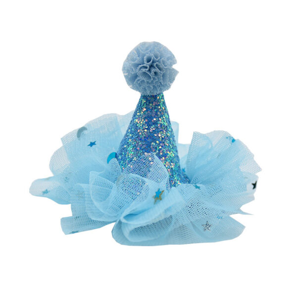 Wholesale Birthday party hair accessories cute small gauze ball three-dimensional hat hairpin children's headdress star mesh headdress