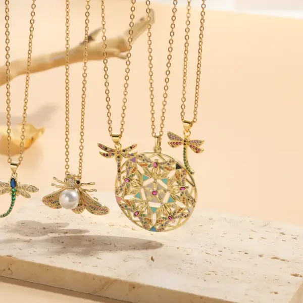 Wholesale 304 Stainless Steel Copper Insect Electroplating PVD Coated Artificial Pearls Zircon 14K Gold Plated Irregular Plating Inlay Wheat Chain Pendant Necklace