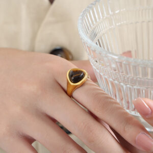 A530-Natural Tiger Eye Gold Ring / 6.