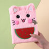 Wholesale New Student Plush Notebook with Lock Watermelon Cat Cute Three-dimensional Animal Stationery Notepad Factory Outlet