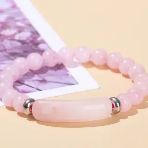 Natural Pink Crystal Bridge Bracelet / 8mm Long Tube 10 * 39mm