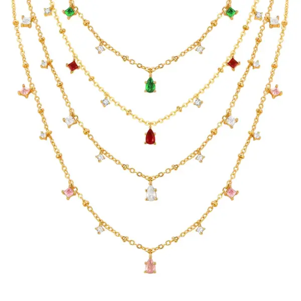 Copper 18K Gold Plated Inlay Colorful Zircon Pendant Necklace