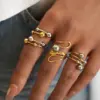 PVD Coated Real Gold Plated 18K Gold Geometric 304 Stainless Steel IG Style Casual Lady Waterproof Non Tarnish Rings