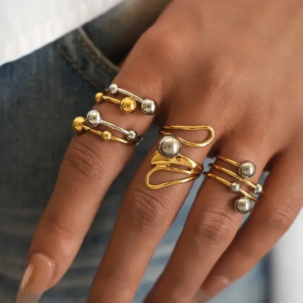 PVD Coated Real Gold Plated 18K Gold Geometric 304 Stainless Steel IG Style Casual Lady Waterproof Non Tarnish Rings