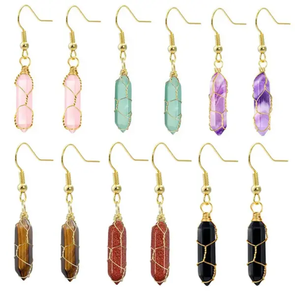 Wholesale 1 Pair Casual Simple Style Geometric Natural Stone Crystal Iron Drop Earrings