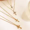 Wholesale 304 Stainless Steel Cross PVD Coated Rhinestones Real Gold Plated IG Style Japanese Style Commute Waterproof Non Tarnish Surgical Steel Cable Chain Lobster Trigger Clasp Closure Gold Pendant Necklace