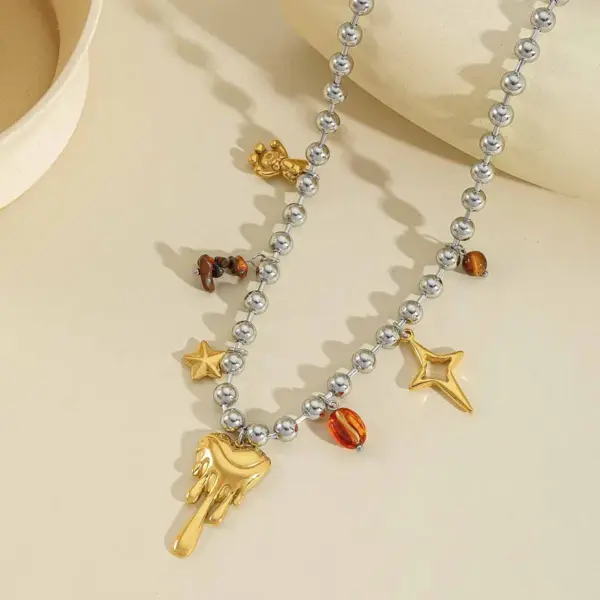 Ion Plating (IP) 18K Gold Plated Cross Heart Shape Eye 304 Stainless Steel Elegant Cute Artistic Multi Charms Necklace