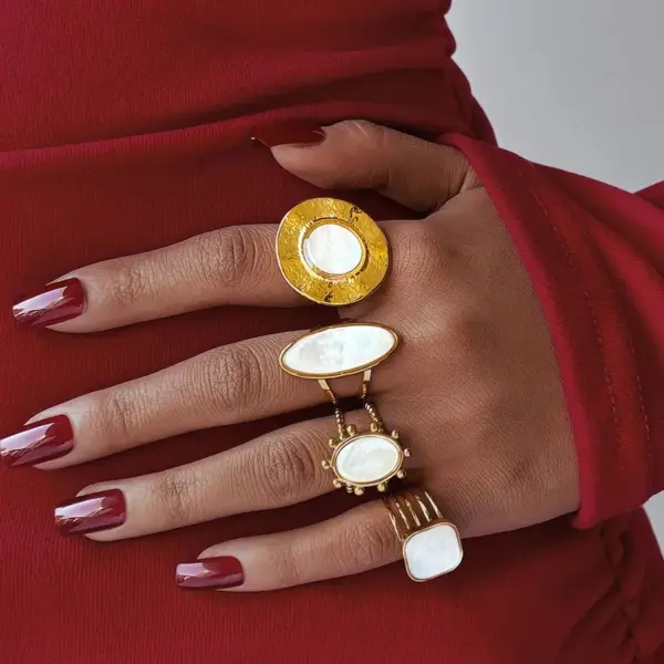 Wholesale PVD Coated Real Gold Plated 18K Gold Geometric 304 Stainless Steel Shell IG Style Casual Simple Style Waterproof Non Tarnish Open Rings