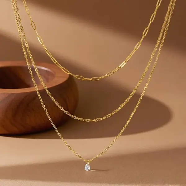 Wholesale Luxurious U-shaped Geometric Pattern Heart-shaped Electroplated (Including Color-retaining Layer) Two-layer Titanium Steel Necklace For Women Non-fading Tassel Jewelry Gift