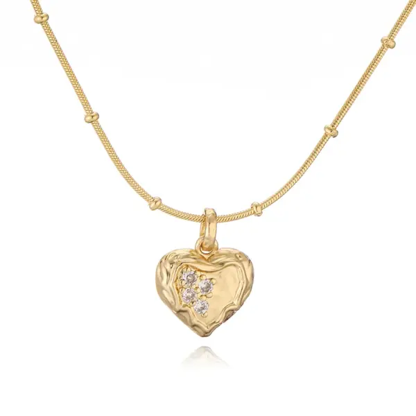 Wholesale Jewelry Elegant Sweet Simple Style Pentagram Heart Shape Bee Copper Zircon 18K Gold Plated Enamel Inlay Pendant Necklace