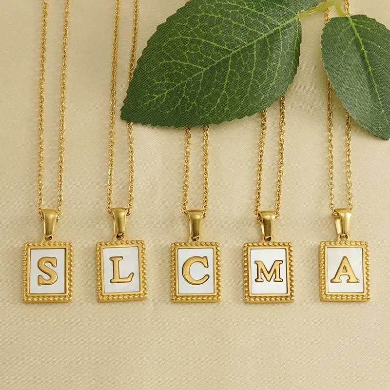Wholesale Fashion Letter Titanium Steel Inlay Shell Pendant Necklace 1 Piece