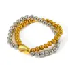 Wholesale Luxurious Double Layer Heart Shaped Pendant Beaded Bracelet 18K Gold Plated Stainless Steel Elastic Line For Women Casual Classic Style