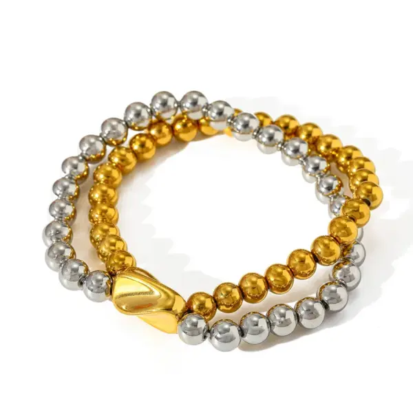 Wholesale Luxurious Double Layer Heart Shaped Pendant Beaded Bracelet 18K Gold Plated Stainless Steel Elastic Line For Women Casual Classic Style