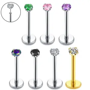 Wholesale Stainless Steel 316L Four Claw Zirconia Ear Bone Studs Flat Back Piercing Lip Nose Jewelry Fashionable Women's Anniversary Party Gift