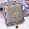 Wholesale Jewelry Fashion Heart Shape 304 Stainless Steel Turquoise Rhinestones Glass Stone 18K Gold Plated Layered Inlay Stainless Steel Necklaces