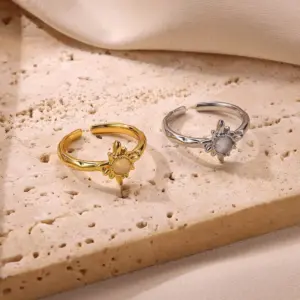 Wholesale 304 Stainless Steel Geometric PVD Coated Zircon 18K Real Gold Plated Real Gold Plated IG Style Elegant Waterproof Non Tarnish Open Rings