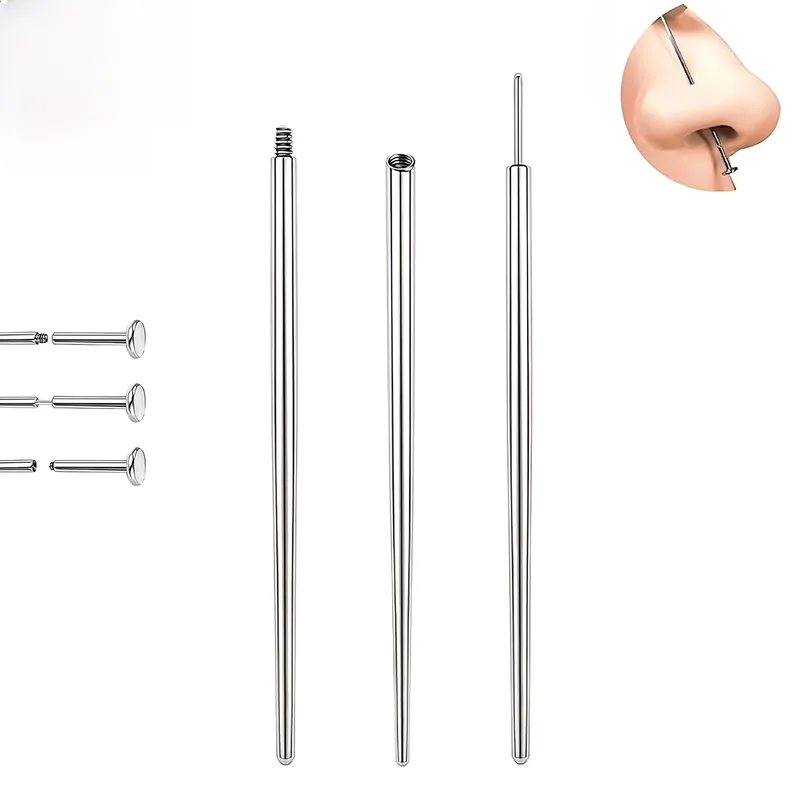 Wholesale 316 Stainless Steel Geometric Pattern Piercing Auxiliary Tool Ear Bone Stud Lip Stud Navel Stud Piercing Guide Needle Straight Rod Curved Ro