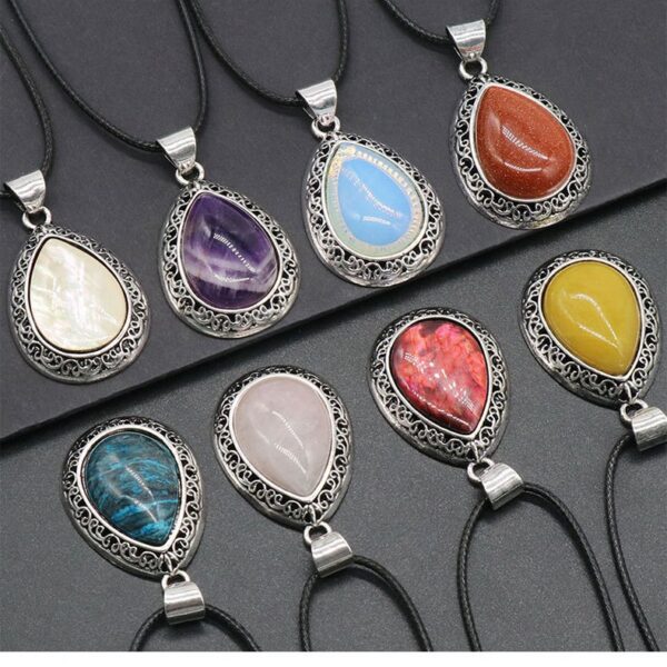 Wholesale Natural crystal agate semi-precious stone teardrop pendant