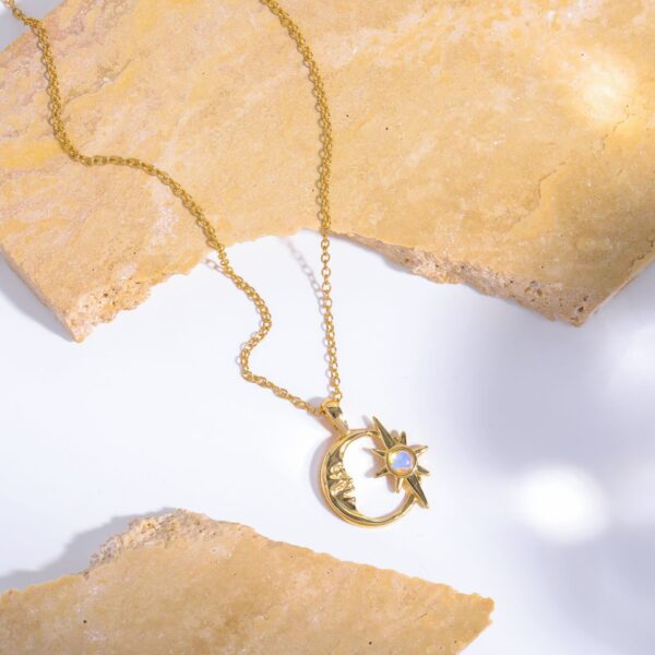 Wholesale Stereo Hollow Star Moon Necklace Sun Star Moon Embrace Opal Pendant Clavicle Chain