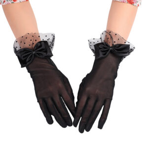Wholesale Polka dot mesh black lace bow gloves