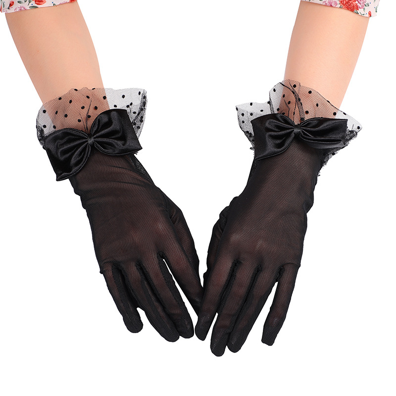 Wholesale lka dot mesh black lace bow gloves