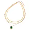 Wholesale Jewelry Fashion Heart Shape 304 Stainless Steel Turquoise Rhinestones Glass Stone 18K Gold Plated Layered Inlay Stainless Steel Necklaces