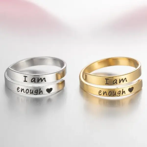 PVD Coated 18K Gold Real Gold Plated Letter Heart Shape 201 Stainless Steel Fashion Waterproof Non Tarnish Open Ring