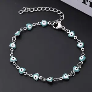 Turquoise Blue Eye Bracelet (Stainless Steel) / 10X5mm (Length: 160+50mm) / 1 Strand/Package