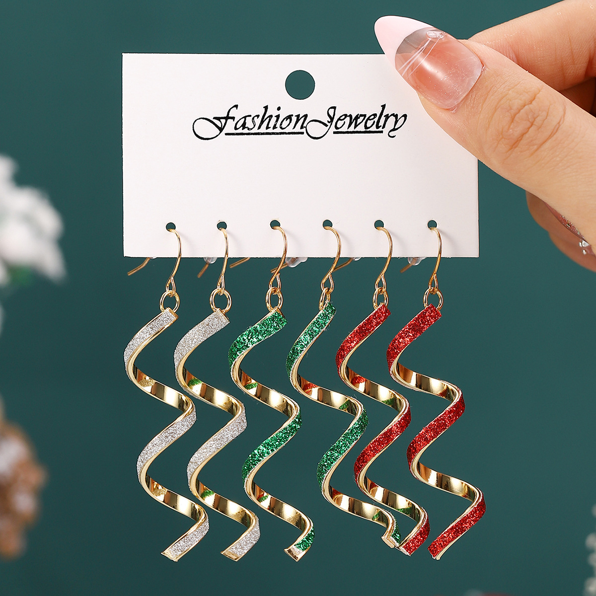 Wholesale Europe and the United States cross-border hot Christmas personality spiral geometric earrings metal texture multi-color earrings suit