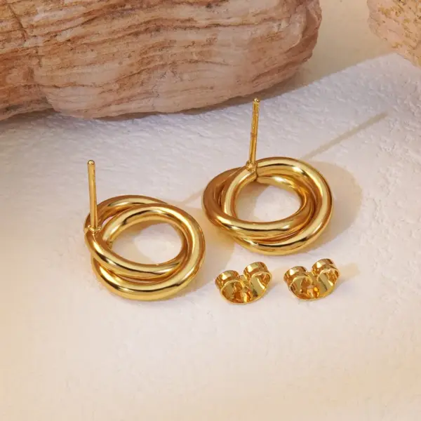 1 Pair Simple Style Classic Style Round 304 Stainless Steel Imitation Gold Electroplating Ear Studs