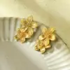 Wholesale PVD Coated Real Gold Plated Flower 304 Stainless Steel Retro Waterproof Non Tarnish Ear Studs