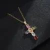 Wholesale Fashion Cross Copper 18k Gold Plated Zircon Pendant Necklace In Bulk