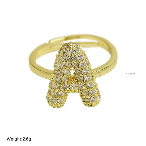 Wholesale Brass Irregular Plating Letter Zircon Adjustable Ring