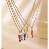 304 Stainless Steel Starfish PVD Coated Enamel Real Gold Plated Retro Simple Style Waterproof Non Tarnish Surgical Steel Bamboo Necklace Lobster Trigger Clasp Closure White Red Pendant Necklace