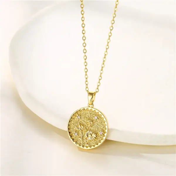 Wholesale Stainless Steel Titanium Steel Fashion Inlay Plating Flower Chrysanthemum Lotus Zircon Pendant Necklace