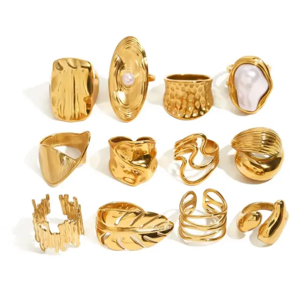 304 Stainless Steel Geometric PVD Coated Real Gold Plated Elegant Glam Waterproof Non Tarnish Rings
