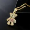 Wholesale New Copper Micro-inlaid Zircon Cute Bear Pendant Golden Necklace Wholesale