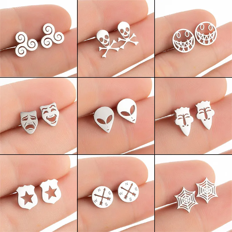 Wholesale PVD Coated Real Gold Plated Smile Face Star Skull Stainless Steel Fashion Waterproof Non Tarnish Ear Studs