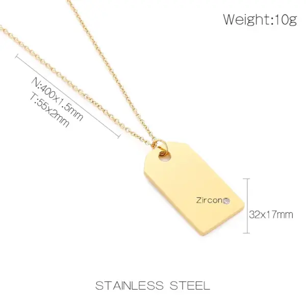 Wholesale 304 Stainless Steel Square PVD Coated Zircon 18K Real Gold Plated Simple Style Waterproof Non Tarnish Inlay Pendant Necklace