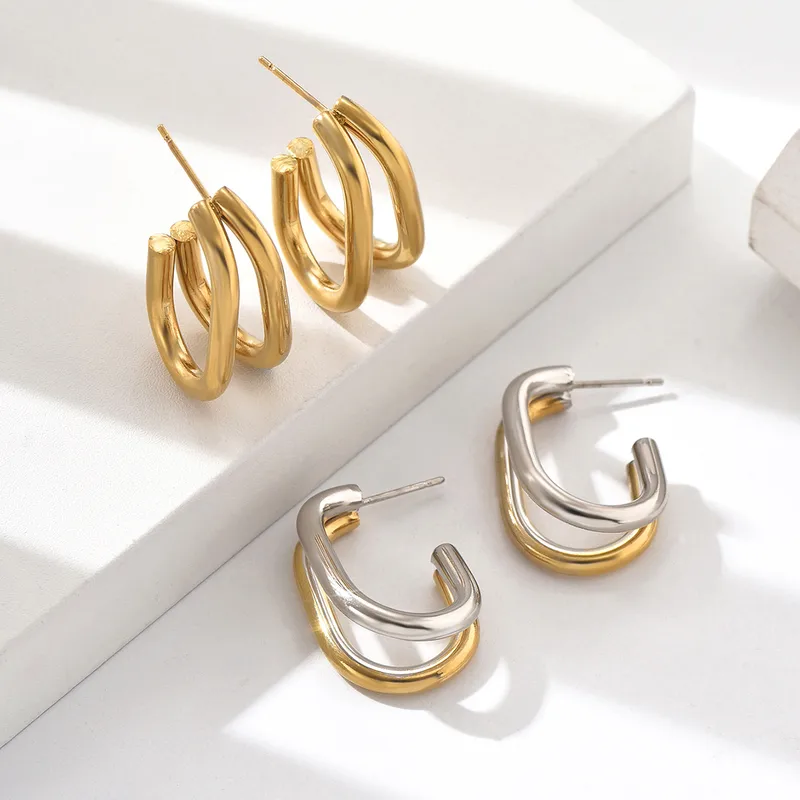 Wholesale 1 Pair Sweet Simple Style Classic Style Geometric 201 Stainless Steel 18K Gold Plated Ear Studs
