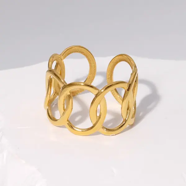 PVD Coated Real Gold Plated Geometric Stainless Steel Fashion Waterproof Non Tarnish Open Ring