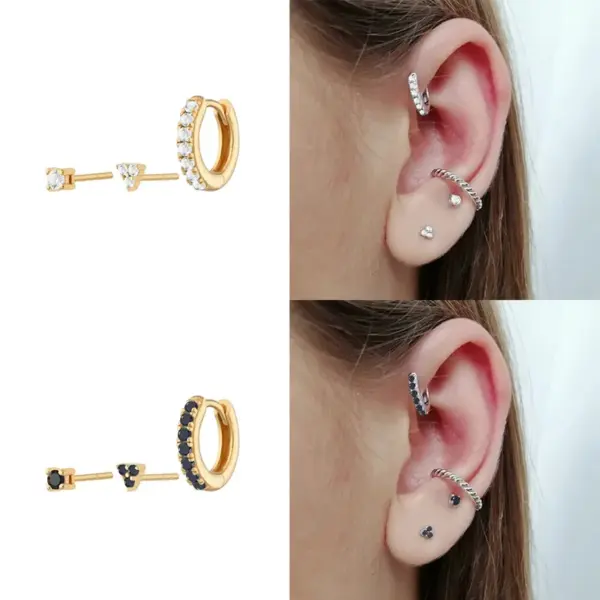 925 Sterling Silver Rhinestones Geometric Earrings